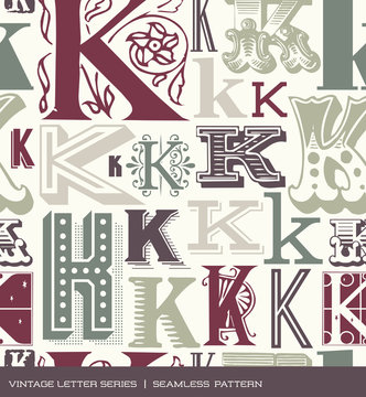 Seamless vintage pattern letter K in retro colors