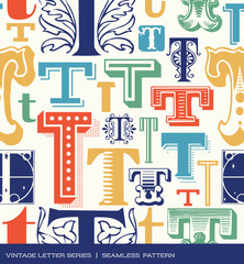 Seamless vintage pattern of the letter T in retro colors
