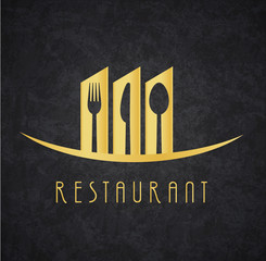 Obrazy na Szkle  Logo Restaurante Złoto i Czerń