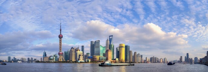 Panorama of skyscrapers by the huangpu river