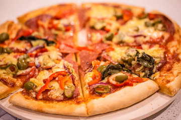 Homemade pizza on white table