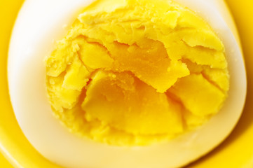 Boiled egg yolk closeup