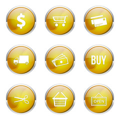 Shopping Sign Yellow Vector Button Icon Design Set