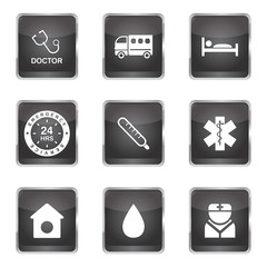 Hospital Health Square Vector Black Button Icon Design Set 2