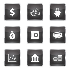 Financial Banking Square Vector Black Button Icon Design Set