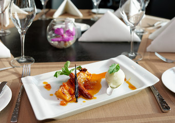 Grilled pineapple cooked in syrup