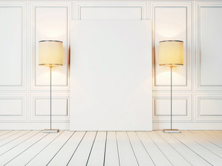 White canvas and two lamps in the white room
