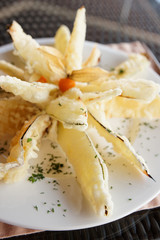 Deep fried eggplant in tempura coating