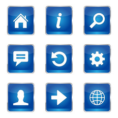 Web Internet Square Vector Blue Icon Design Set