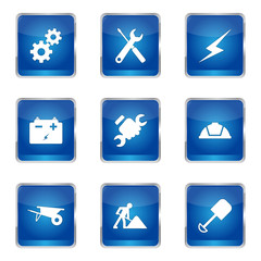 Construction Tools Square Vector Blue Icon Design Set