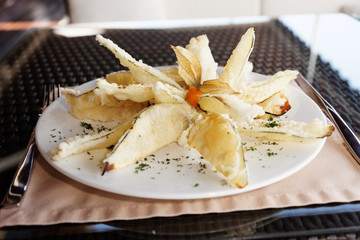 Deep fried eggplant in tempura coating