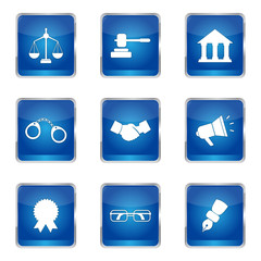 Law Sign Square Vector Blue Icon Design Set