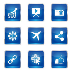 SEO Internet Sign Square Vector Blue Icon Design Set 1