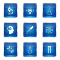 Science Instruments Square Vector Blue Icon Design Set