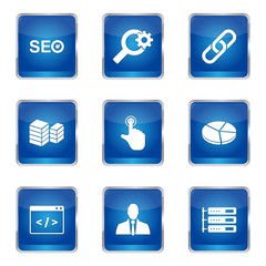 SEO Internet Sign Square Vector Blue Icon Design Set 11