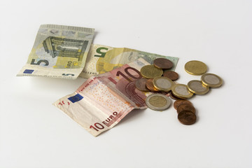 Some euro cash on a white background
