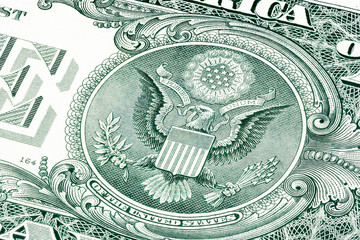 Back of one dollar bill – photo witch eagle. Stacked photo.