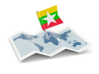 Map with flag of myanmar