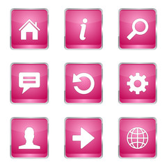 Web Internet Square Vector Pink Icon Design Set