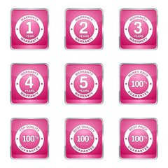 Warranty Guarantee Seal Square Vector Pink Icon Design Set