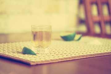 tequila with lime and salt, instagram retro style