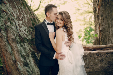 Wedding couple in the park