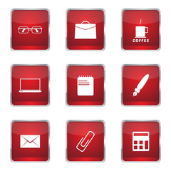 Office Work Square Vector Red Icon Design Set