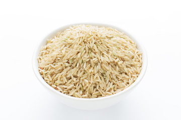 Rice in bowl on white background