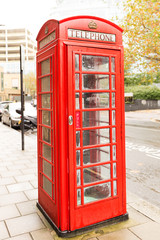 Famous classic English red telephone box