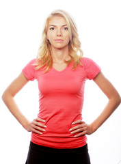 young blond woman wearing sports clothes
