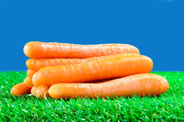 several carrots on green grass