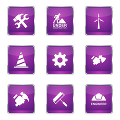 Construction Tools Square Vector Violet Icon Design Set 2