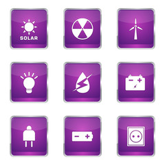 Energy Sign And Symbol Square Vector Violet Icon