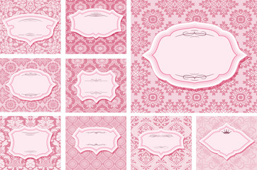 Frames set on patterns in pastel pink.