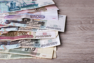 Stack of money on table close up