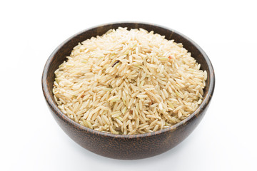 Raw brown rice in a bowl