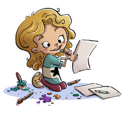 niña pintando un dibujo