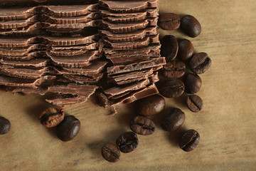 Chopped chocolate on parchment, closeup