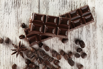 Stuffed chocolate with coffee beans and star anise