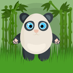 Illustration with cute cartoon panda with bamboo
