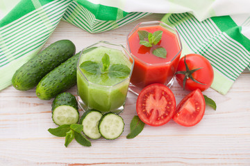 Tomato, cucumber Juice and vegetables