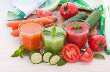 Tomato, cucumber, carrot Juice and vegetables