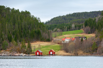 Norwegian small village, colorful wooden houses