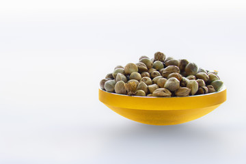 Hemp seeds in a gilded bowl