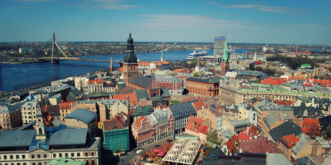 Panorama over Riga from St. Peter's Church - toned effect. Latvi