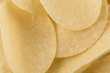 Prepared potato chips snack closeup view
