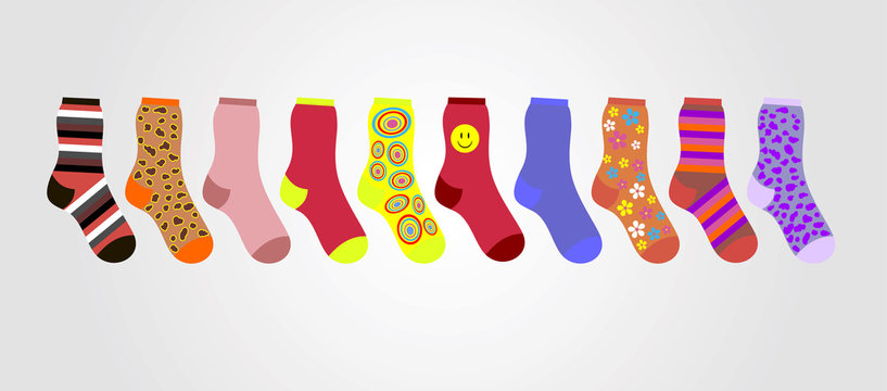 vector colorful socks on a gray background in the line