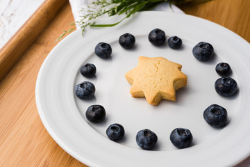 Plate with blueberry and cookie