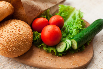 Hamburger ingredients on table