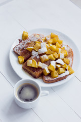 Eggy bread with stewed apples and coffee